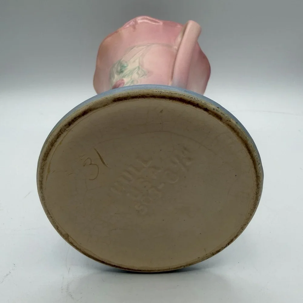 Vintage Hull‎ Pottery Dogwood Vase 503 8 1/2'' Tall Blue Pink Flowers Floral USA